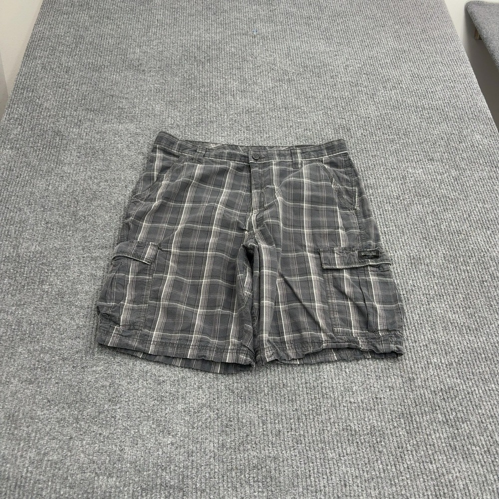 Wrangler Cargo Shorts Mens 36 Gray Cotton Plaid Checkered Outdoor Gorpcore Style